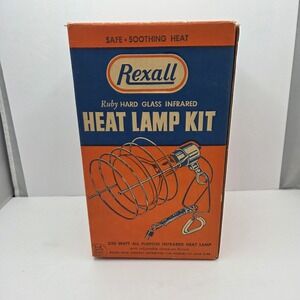 Rexall Vintage Infrared Heat Lamp Kit Ruby Hard Glass 250W Clamp Fixture Box